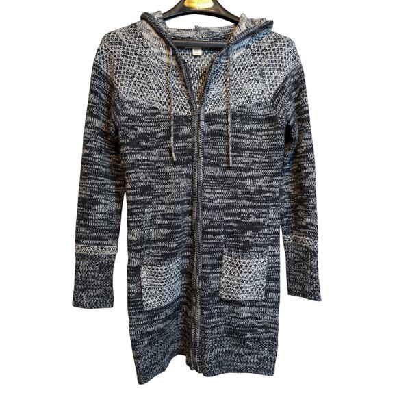 Anthropologie If It Were Me Womens XS Long Hooded Sweater Gray Wool Zip Duster - Picture 2 of 6